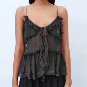 ZARA Ruffled Semi-Sheer Top size small